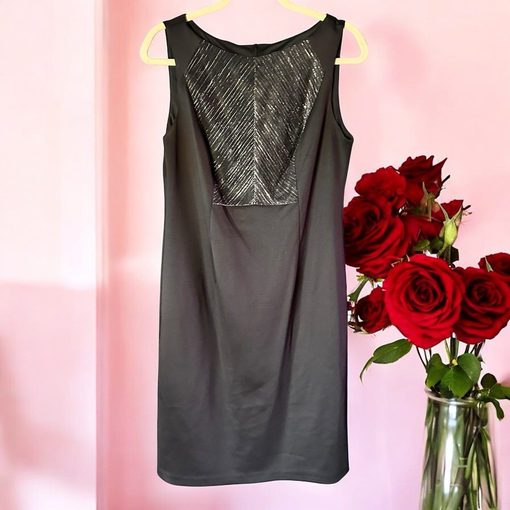 Connected Dress Women Black Chevon Silver Accent  Sleeveless Sheath Size 12
